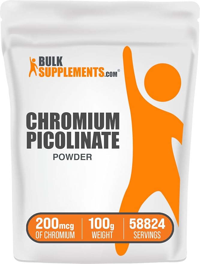BulkSupplements.com Chromium Picolinate 200mcg Powder - Mineral Supplements - Gluten & Yeast Free, 200mcg of Chromium per Serving, 100g (3.5 oz) (Pack of 1)