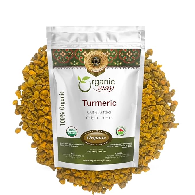 Organic Way Turmeric/Haldi Root Cut & Sifted (Curcuma Longa) - Herbal Tea | Kosher & USDA Certified | Vegan, Non-GMO & Gluten Free | Tested for Heavy Metal | 100% Raw from India (1/4LBS / 4Oz.)