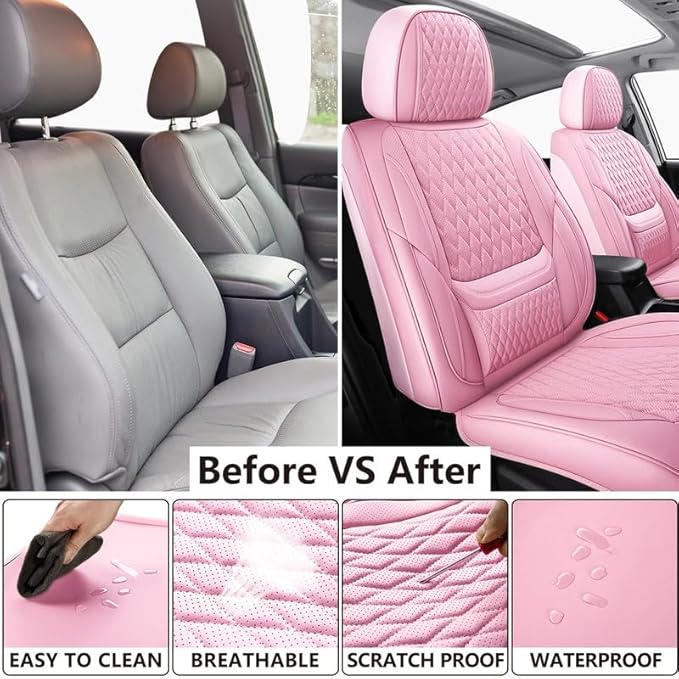 Front Seat Car Seat Covers Custom Fit for Chevrolet/Chevy Cobalt 2004-2010 - Premium Faux Leather with Lumbar Support | Breathable, Waterproof, Anti-Slip, Durable (Pink,Front Seat)