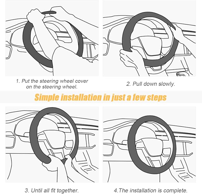 Leather Steering Wheel Cover, Soft Breathable Anti Slip, Universal Fit 15 Inch Car, Truck, SUV (Black/Red Line)