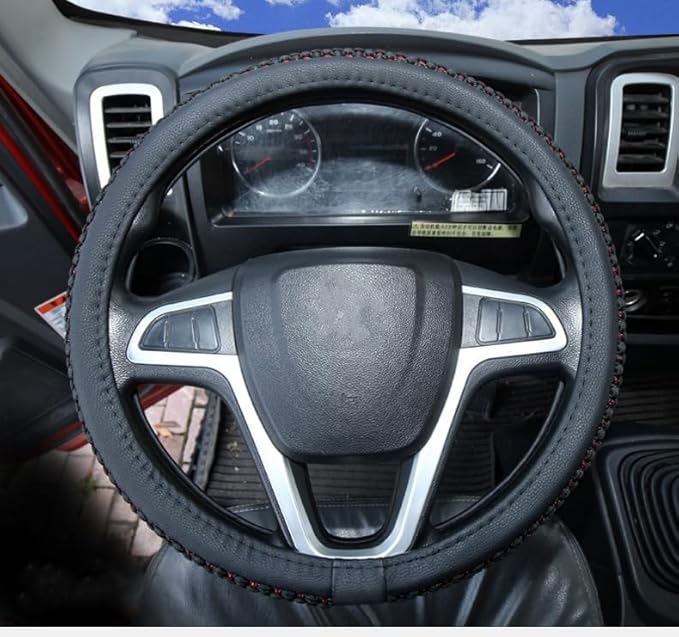 15" 16" 17" 18" 19" 20 Inch Ice Silk Ventilation Multi-Style Comfy Grip Steering Wheel Cover for Truck, Bus, Big Rig Trucker,SUV， Anti-Slip Design 16-20 Inch (BlackRed, 20 inch)