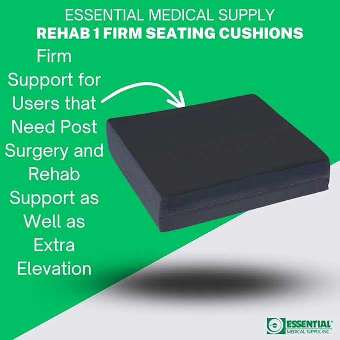 Essential Medical Supply Rehab 1 Foam Seat Cushion - Denser Cushion for Office Chairs, Wheelchairs, and More - Chair Seat Pad Provides Additional Support and Pain Relief for Seniors - 18" x 16" x 3"