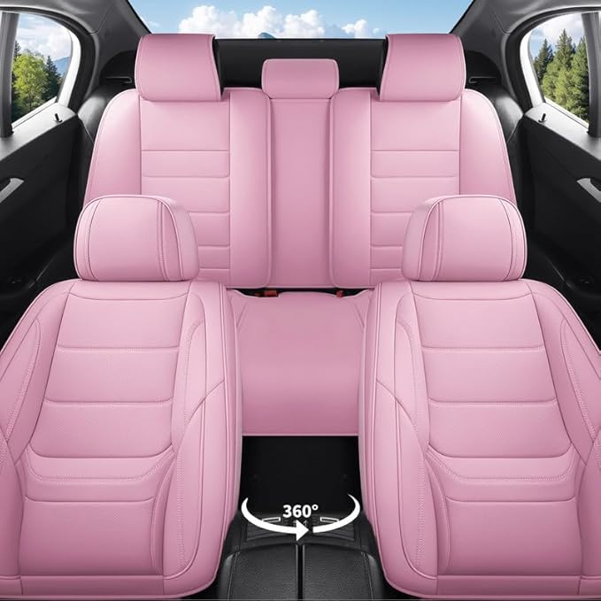 Car Seat Covers Full Set Custom Fit for Ford Taurus 1999-2018 - Premium Faux Leather with Lumbar Support, Breathable, Waterproof, Anti-Slip, Durable, Easy to Install (Pink, Full Set)