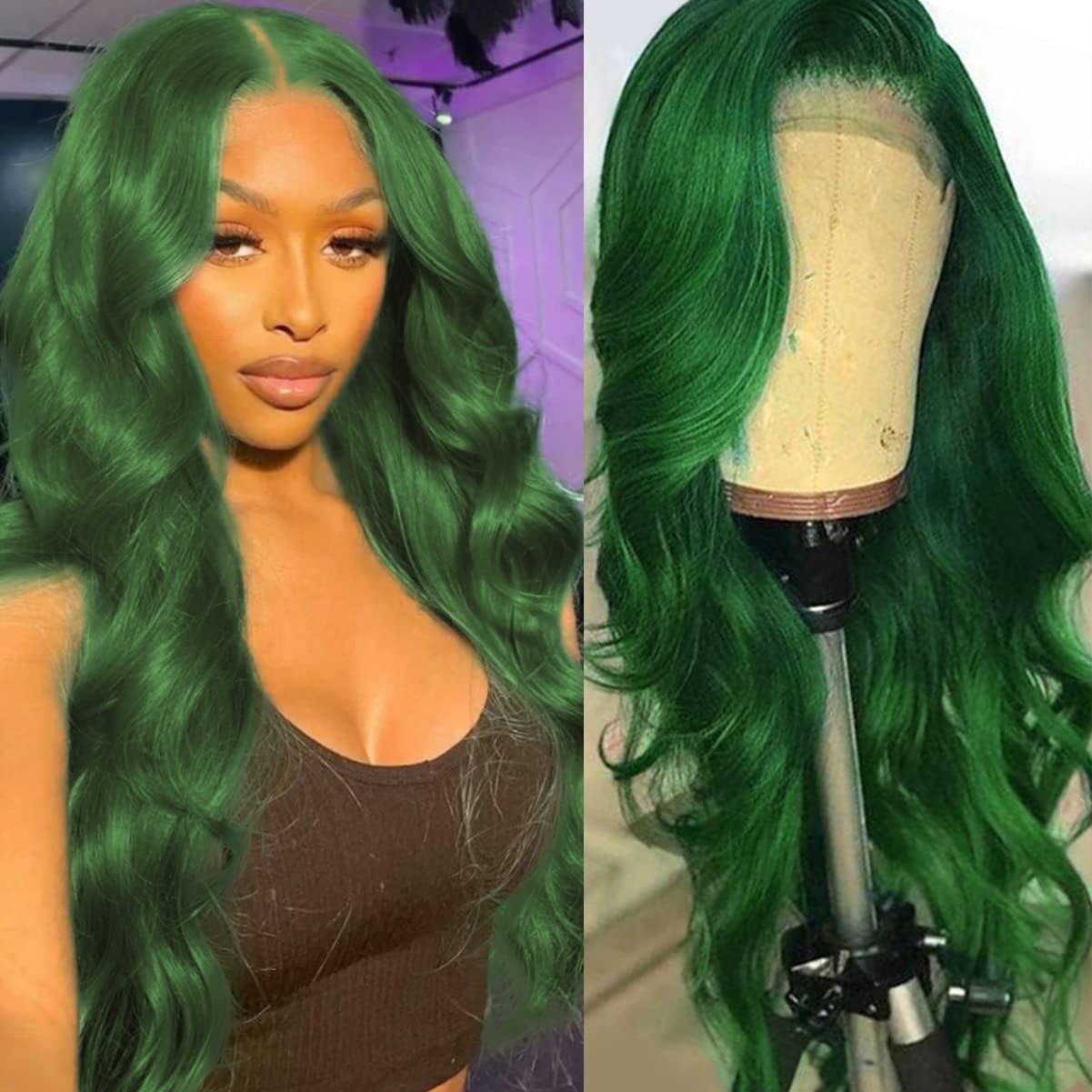 Colorful Bird Dark Green Lace Front Wigs Human Hair Body Wave 13X4 Hd Lace Frontal Wig Pre Plucked With Baby Hair Green Lace Fro