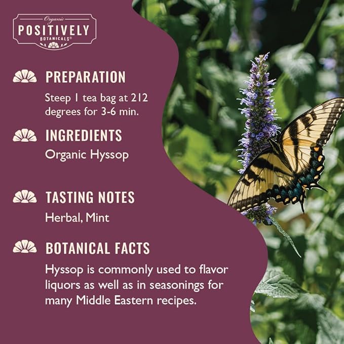 Organic Positively Botanicals Company, Hyssop Herbal Tea Bags, 20 Count