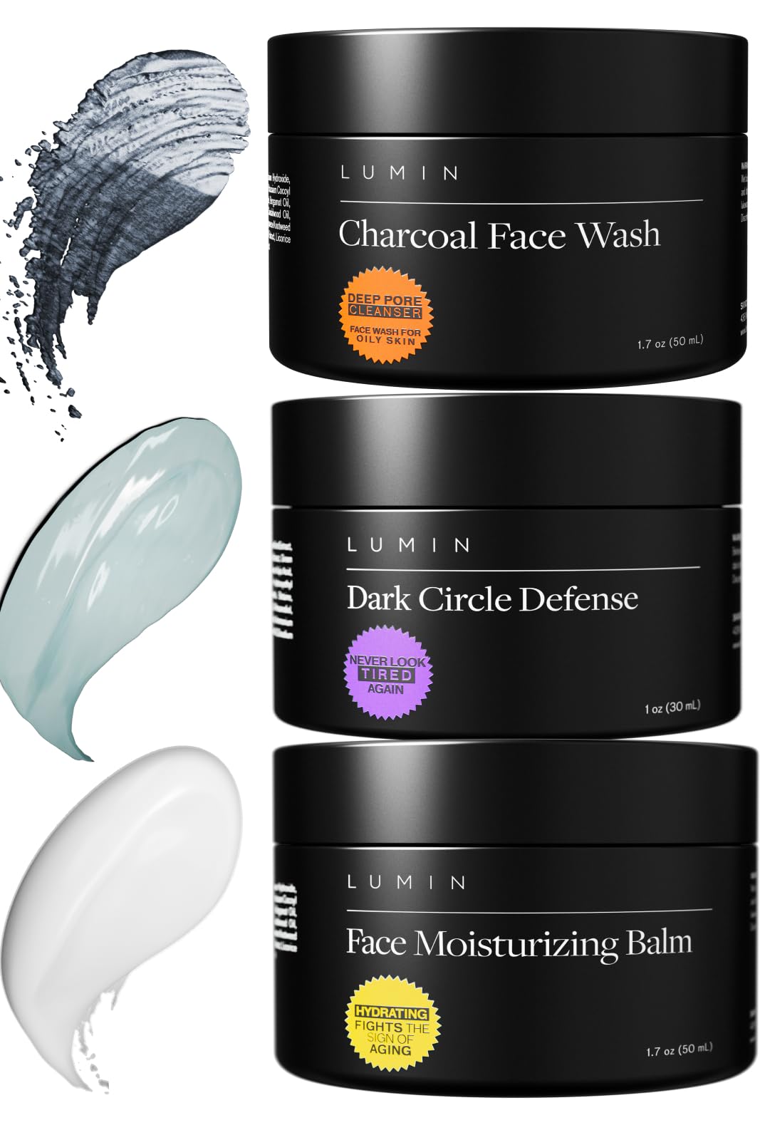 Lumin - No Baggage Trio - A Skincare Kit, Includes: Charcoal Face Wash Daily Detox, Daily Face Moisturizer & Dark Circle Defense