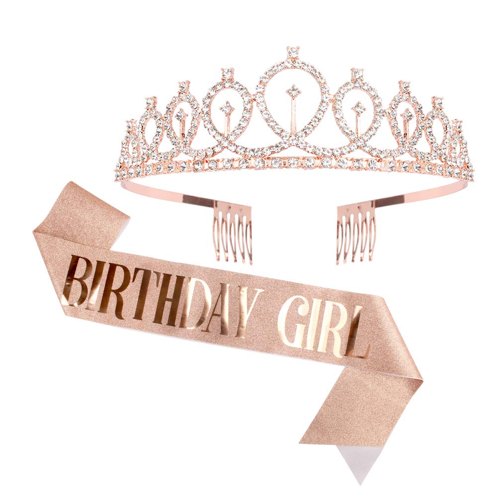 Cieher Crowns For Women,Birthday Girl Sash & Rhinestone Tiara Kit,Birthday Girl Crown,Birthday Crowns For Women, Birthday Tiara