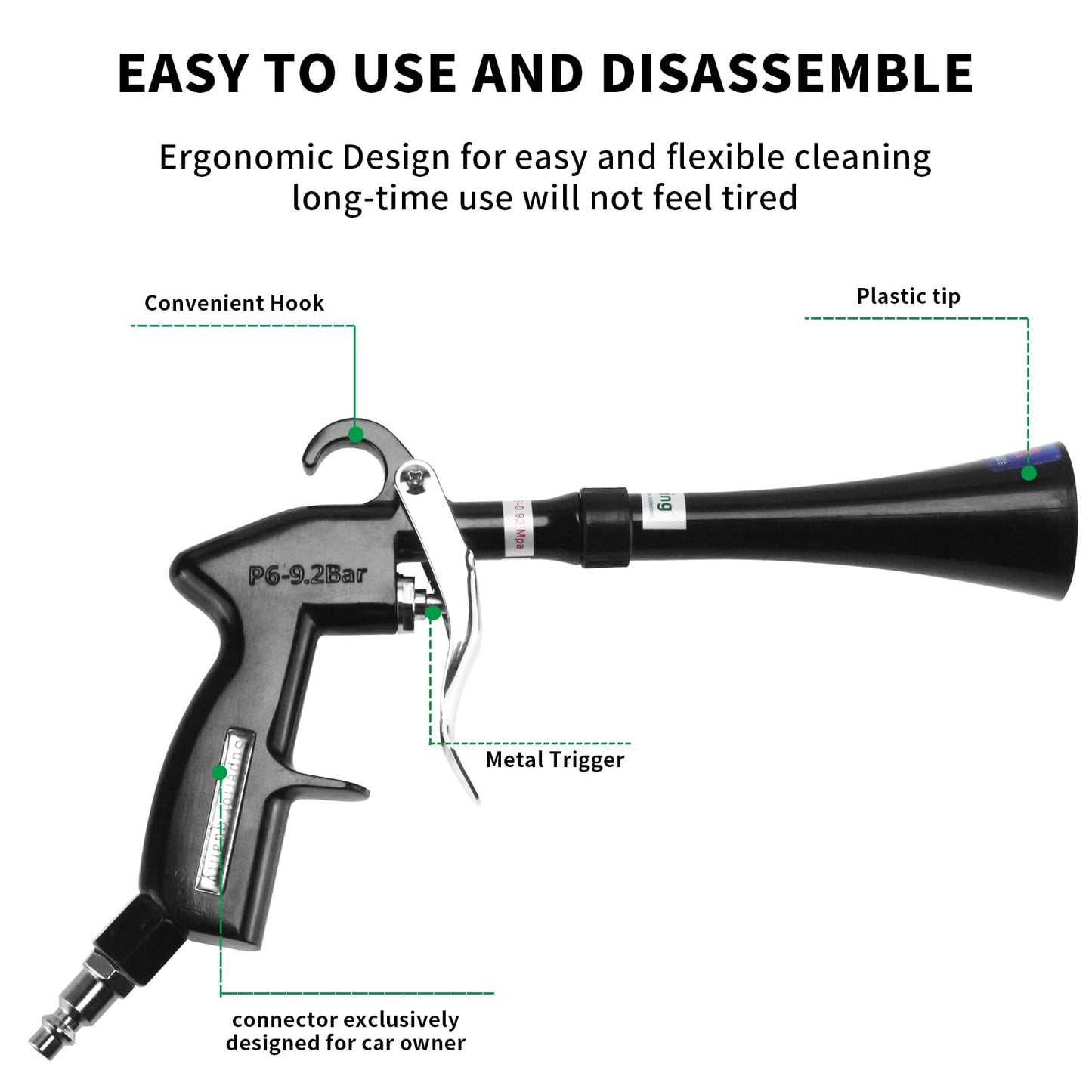 GOCCIDA Tornado Dry Cleaning Gun with Brass Adjustable Air Flow Nozzle,Air Blower Gun Quickly Blasts Dirt and Dust from Surface Works with Air Compressor Black