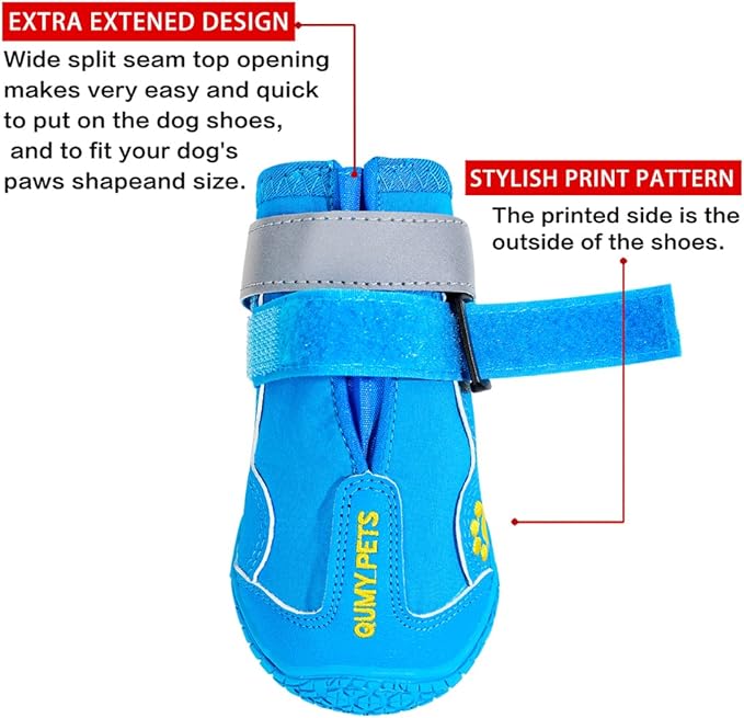 QUMY Dog Shoes for Large Dogs, Medium Dog Boots & Paw Protectors for Winter Snowy Day, Summer Hot Pavement, Waterproof in Rainy Weather, Outdoor Walking, Indoor Hardfloors Anti Slip Sole Blue 6