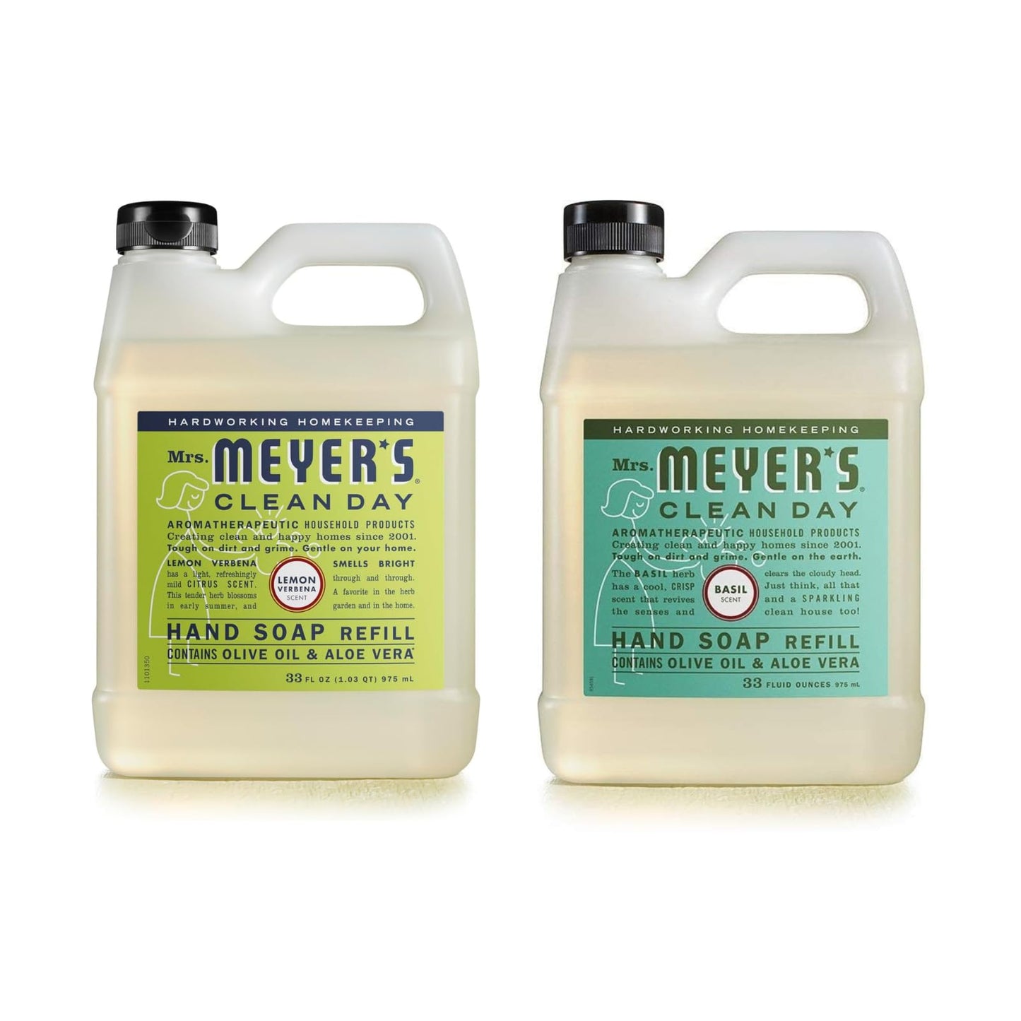 Mrs. Meyer 'S Clean Day Hand Soap Refill Scent Variety Pack 2 Ct (Basil + Lemon Verbena)