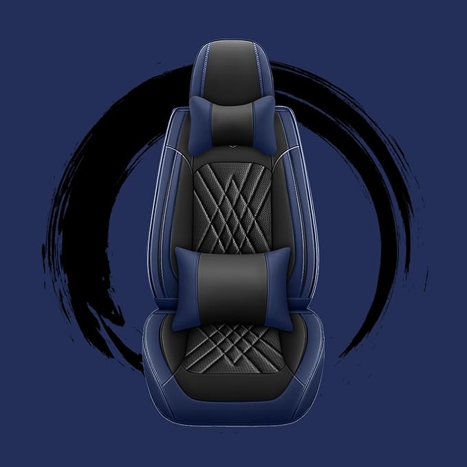 Car Seat Covers Compatible with Toyota Camry 2012-2026 Durable Waterproof Automotive Seat Covers Stretchable Fabric Material,Airbag Compatibility,Premium Nappa Leather(Black Blue,Full Set with Pillow)