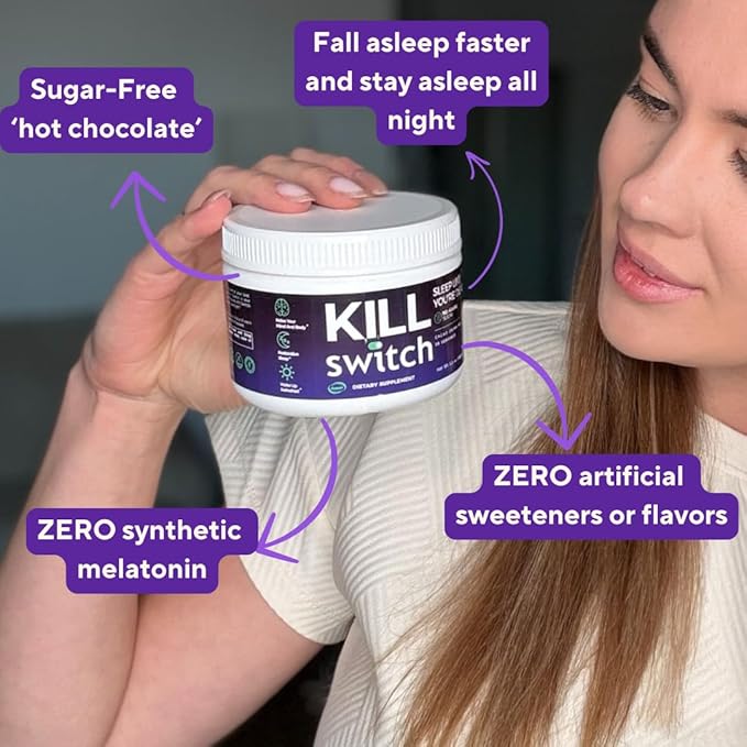 KillSwitch Magnesium Hot Chocolate Sleep Aid – Sleep Cocoa Nootropic Sleep Support Supplement, Magnesium Powder for Restful Nights & Productive Days, Real Cacao, Sugar‑Free, Made in USA, 30 Servings