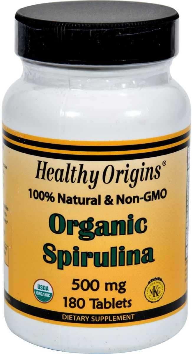 Healthy Origins Organic and Kosher Spirulina, 500 mg, 180 Tablets