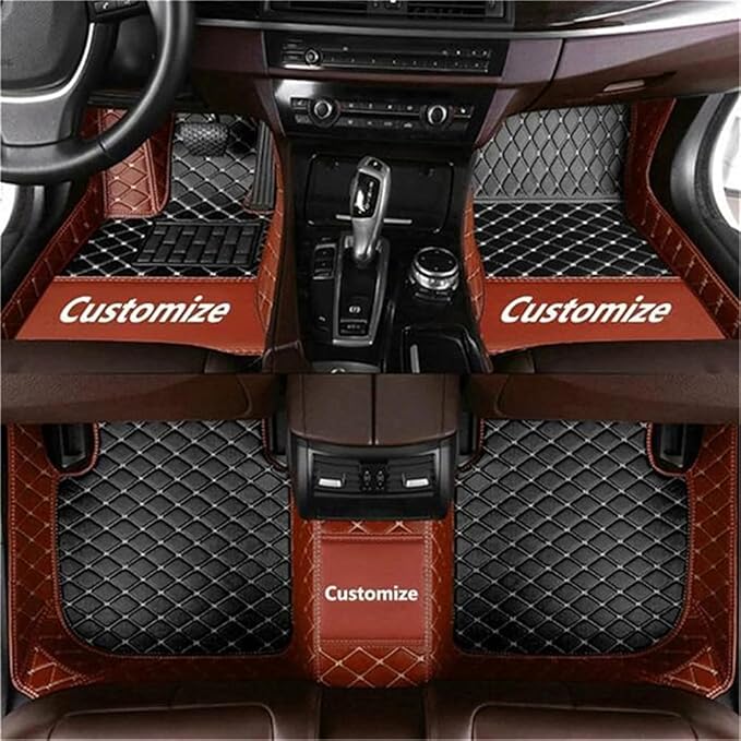 Custom Car Mats All Weather Fit Automotive Floor Mats PU Leather Protector Mat for Most Sedan, SUV, Truck Floor Mats (Black and Brown Side)