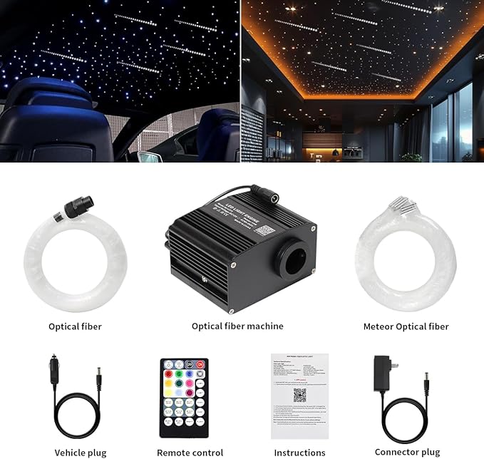 AMKI Mixed415pcs 9.8ft Twinkle Starlight Headliner Kit, Updated 2 in 1 Twinkle+Meteor Fiber Optic Light Box RGBW Sound Activated Mode for Car& Home Decoration, 240pcs Pure White Shooting Star