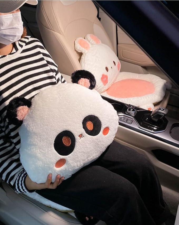 3Pcs Cartoon Car Seat Cushion Lumbar Support Pillow and Neck Pillow, Cute Car Seat Pillow Headrest Pillow Back Support for Driving Fatigue Relief,for Office Chair Truck SUV (Panda Sets)