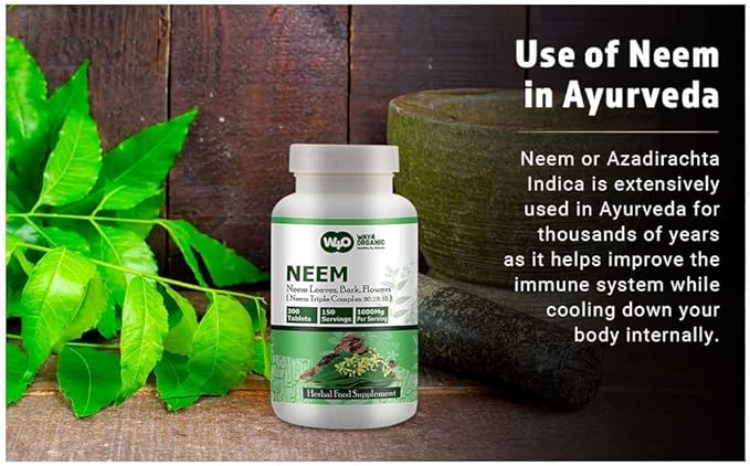 Neem Triple Complex - High-Potency Azadirachta Indica Tablets, Neem Leaves, Bark, Flowers in Ratio (80:10:10) - 300 Tablets, 150 Serving, 1000 Mg (1 Pack)