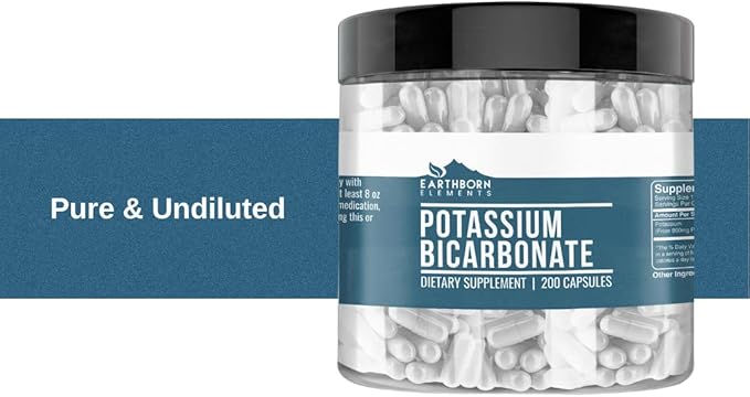 Earthborn Elements Potassium Bicarbonate 200 Capsules, Pure & Undiluted, No Additives