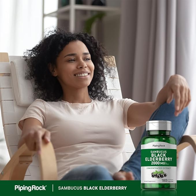 Piping Rock Elderberry Capsules | 2000 mg | 180 Pills | Sambucus Herbal Extract Supplement | Concentrated Extract | Non-GMO, Gluten Free