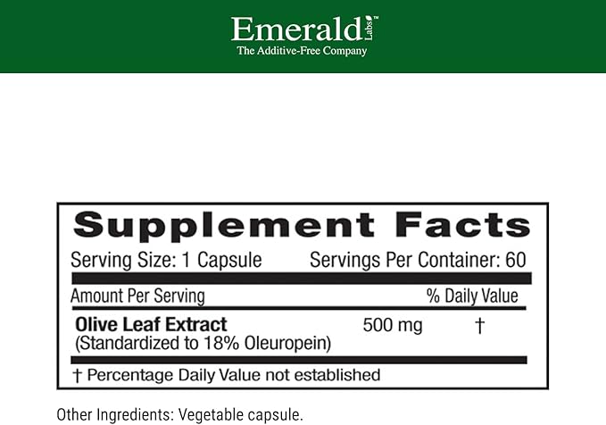 EMERALD LABS Mediterranean Olive Leaf 500mg - Gluten-Free, Vegan Olive Leaf Extract - Supports Skin, Immune & Heart Health - 60 Vegetable Capsules (Up to 60-Day Supply)