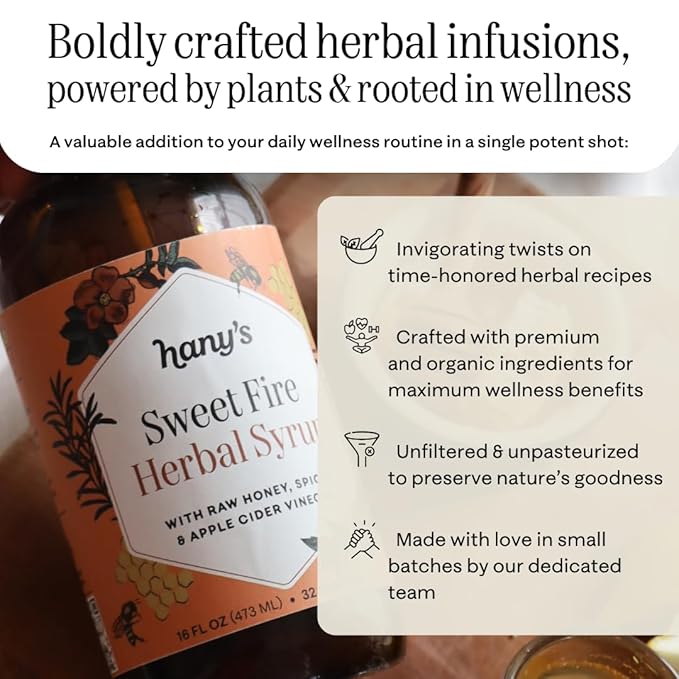 Hany's Harvest Sweet Fire Herbal Syrup – 16 fl oz | All-Natural Wellness Tonic, Apple Cider Vinegar, Raw Honey | Non-GMO, Gluten-Free, Handcrafted