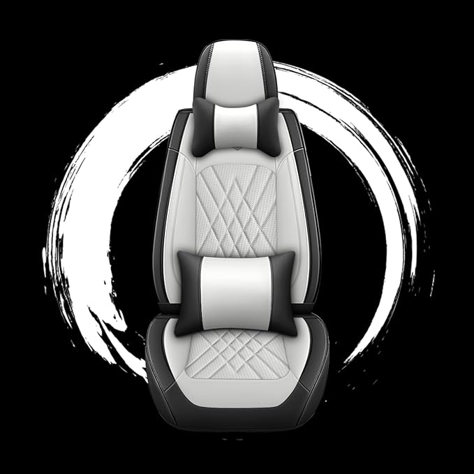 Car Seat Covers Compatible with Toyota Camry 2012-2026 Durable Waterproof Automotive Seat Covers Stretchable Fabric Material,Airbag Compatibility,Nappa Leather(Black White,Full Set with Pillow)