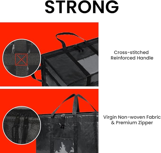 NZ home Insulated Bags for Food Delivery (3XL PRO) Grocery Shopping Cooler Bag, Pizza Delivery, Hot & Cold Catering Tote, Reusable, Foldable & Heavy Duty (Red)