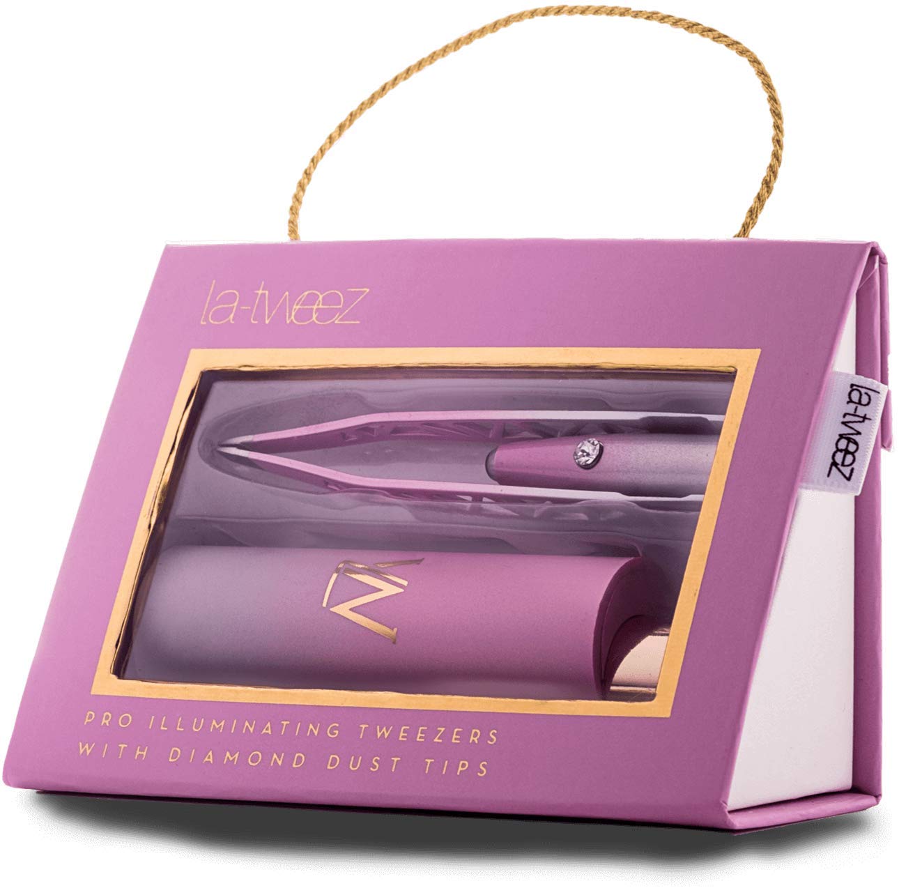 La-Tweez Pro Illuminating Tweezers & Mirrored Carry Case With Diamond Dust Tips, Pink Ombre, 0.5 Pound