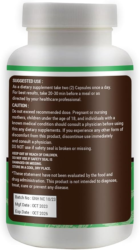 Neem Triple Complex - High-Potency Azadirachta Indica Capsules, Neem Leaves, Bark, Flowers in Ratio (80:10:10) - 180 Capsules, 90 Serving, 1000 Mg per Serving. Pack of 1.
