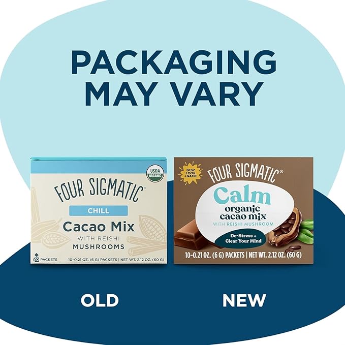 Four Sigmatic Calm Mushroom Cacao Mix | Organic Instant Cacao with Organic Reishi Mushroom Powder | Supports Calm & Relaxation | Drink it or Bake with it | Vegan, Gluten-Free, Dairy-Free | 10 Count