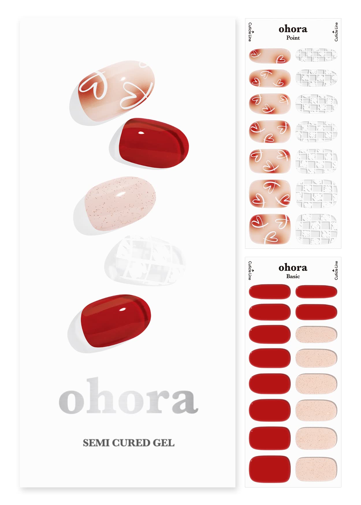 Ohora Semi Cured Gel Nail Strips (N Love-Sign) - Red, Patterned, Works With Any Uv/Led Nail Lamps, Salon-Quality, Long Lasting,