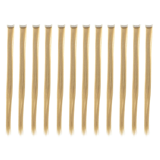 Swacc 12 Pcs Straight One Color Party Highlights Clip On In Hair Extensions Colored Hair Streak Synthetic Hairpieces (Beige Blon
