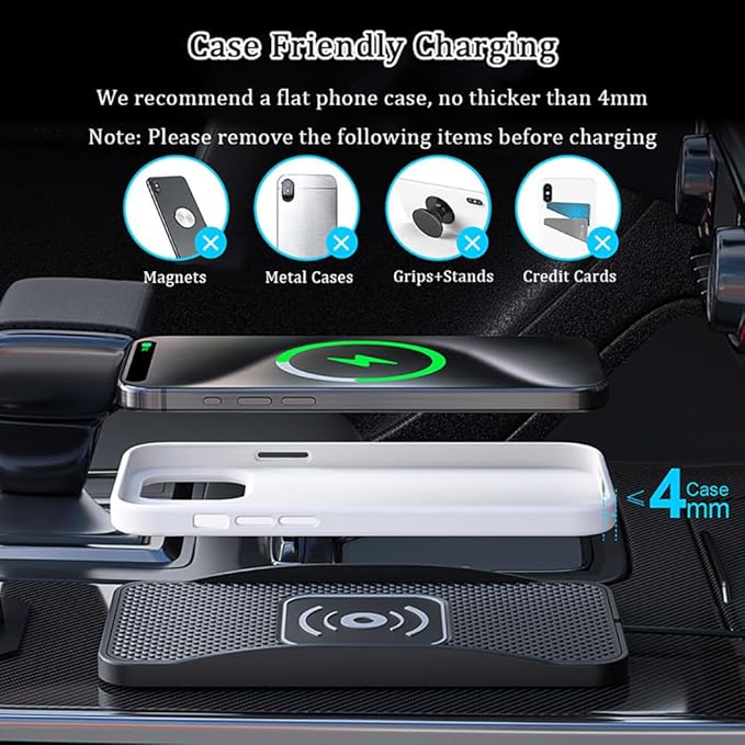 Wireless Car Charger Pad for Nissan Titan 2004-2024, Type-C/USB 20W Car Wireless Charger Non-Slip Phone Charging Pad Car Accessories,A 30cm Cable Type-C Plug