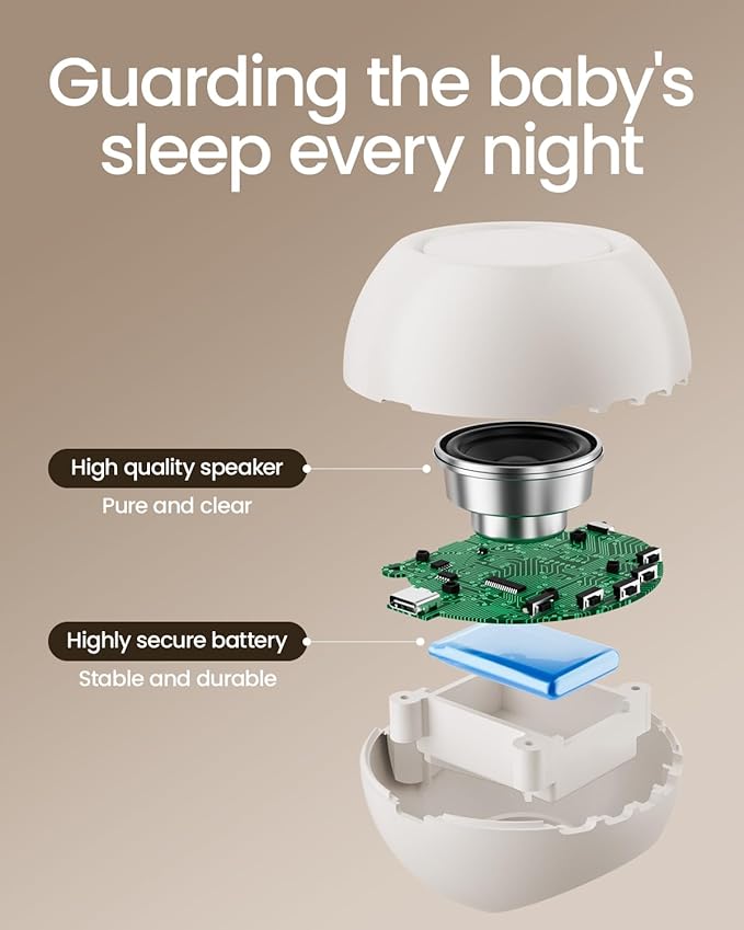 2025 Mom's Choice Awards, Portable Sound Machine for Baby Adult, Smart Cry Detection, 18 Soothing Sound, Bluetooth Rechargeable White Noise Machine for Home Office Travel, Nursery Light, Gray