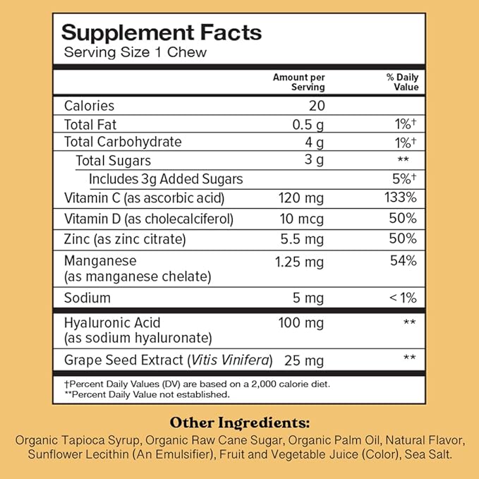 Chewsy Youthful Skin, Fruity Chews Vitamins, Radiance & Hydration Formula, Hyaluronic Acid, Grape Seed Extract, Antioxidants & Minerals, Vitamins Raspberry Lemonade Flavor 30-Day Supply
