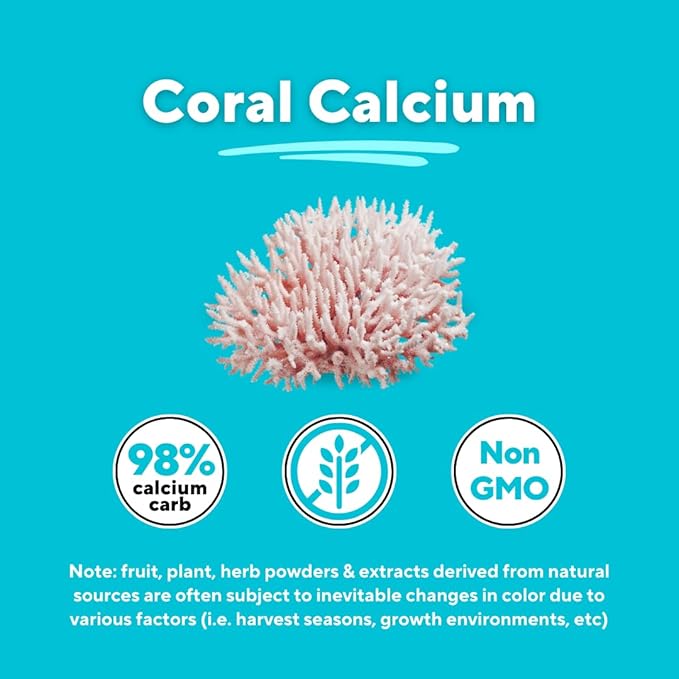 Coral Calcium Powder 1000mg Capsules for Overall Health, Bone Health, PH Level Balance, Trace Minerals Support - 120 Veggie Capsules - Non-GMO & Gluten-Free Supplement