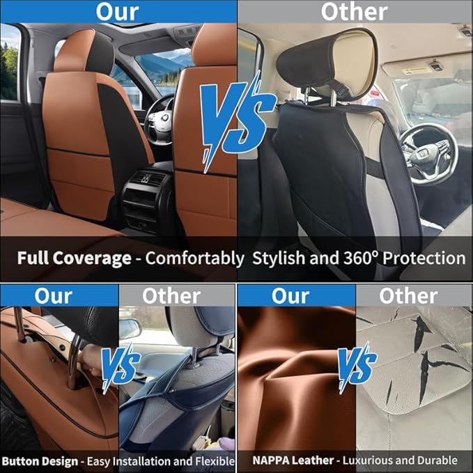 Car Seat Covers Custom Fit for Chevrolet/Chevy Bolt 2016-2026 , Premium Faux Leather Waterproof Car Seat Protectors with Lumbar Support, Breathable Anti-Slip Easy to install(Black&Brown,Full set)