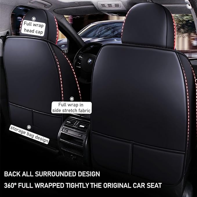 for Chevy Equinox Seat Covers 2005-2026, Full Coverage Customized Car Seat Covers, Premium Leather Waterproof Stain-Resistant Easy to Install (Luxury 2 Seats, Black&Red)