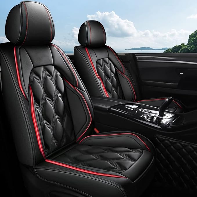 AOMSAZTO Car Seat Covers Full Set Fit for Chevy/Chevrolet Blazer 2019-2026 Waterproof Faux Leather Car Seat Cushions Automotive 5 Seat Covers Set（Black&Redline）