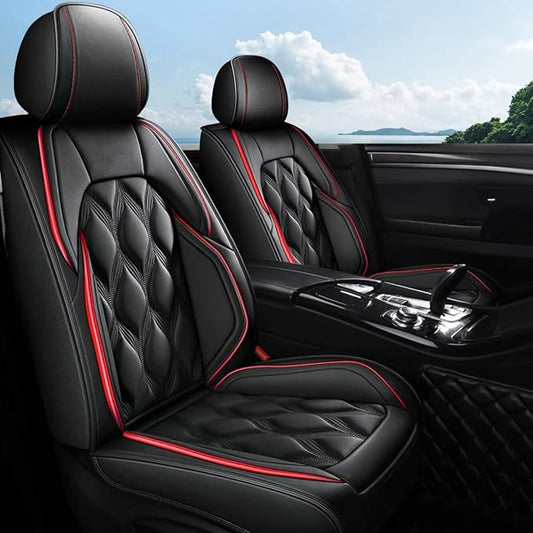 AOMSAZTO Front Seat Covers Fit for Chevy/Chevrolet Trax 2024-2026 Waterproof Faux Leather Car Seat Cover Compatible with Airbag(2PCS Front, Black&Redline)