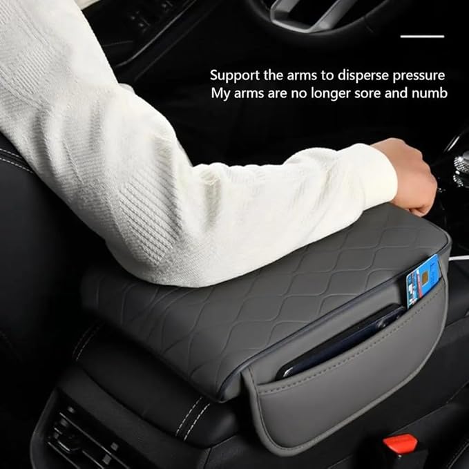 Car Center Console Cushion for Chevrolet City Express 2015-2018, Nappa Leather Memory Foam Armrest Cover with Side Storage Pockets, Auto Elbow Support Pad 1pc,Black