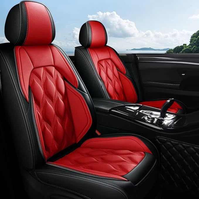 AOMSAZTO Full Set Car Seat Covers Fit for Ford Focus 2009-2018 Leather Automotive Cushion Waterproof Covers Seat Protector with Airbag Compatible (5Seats,Black&Red)