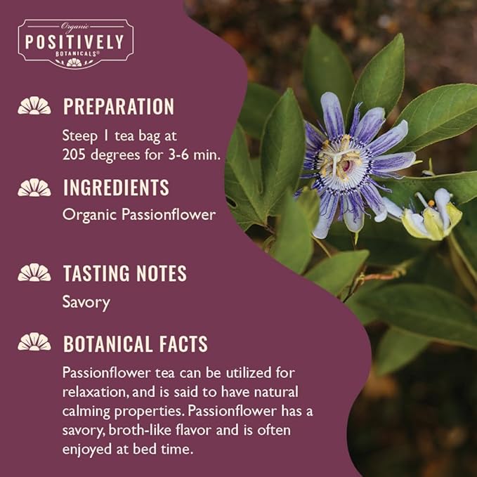 Organic Positively Botanicals Company, Passion Flower Herbal Tea Bags, 20 Count