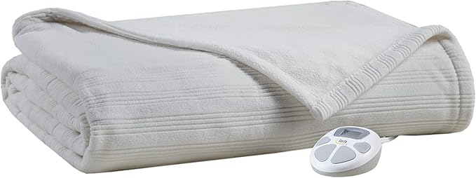 Serta Travis Fleece Ultra Soft Tri-Rib Textured Electric Blanket, Cozy and Snuggly Cover Fast Heating for Cold Weather, Auto Shut Off, Multi Heat Setting Controller, Queen, Pumice Stone Grey