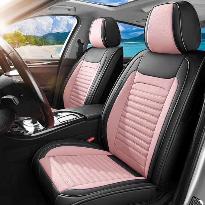 Car Seat Covers Full Set Fit for Toyota Venza 2009-2025,2026, Premium Faux Leather Car Seat Protector,Breathable Anti-Slip Full Wrapping Edge Seat Covers(Black&Pink,Full Set)