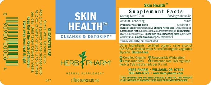 Herb Pharm Skin Health Liquid Herbal Formula for Healthy Skin, 1 Fl Oz (Pack of 2)