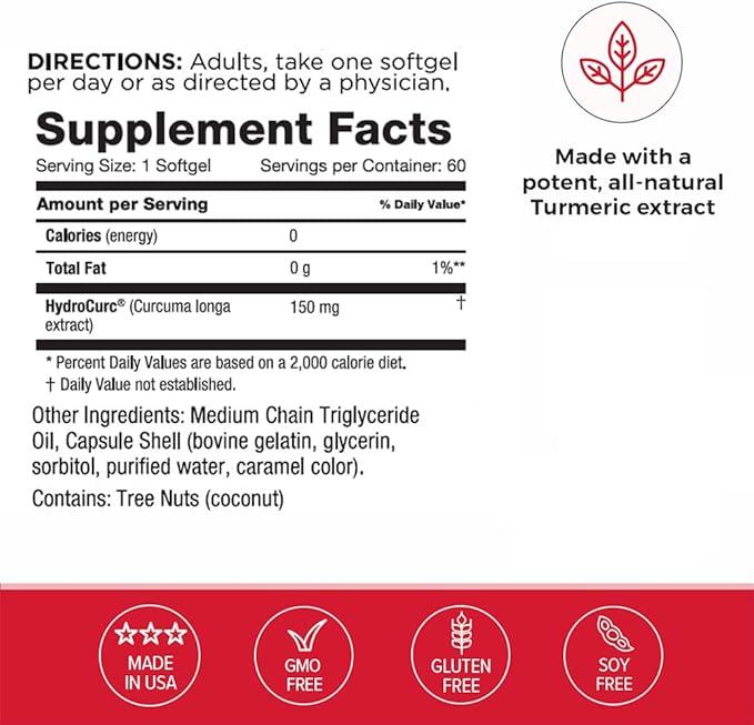 Omax HydroCurc Turmeric Curcumin Softgels, Highly Bioavailable, Nanoparticle Potency & Absorption (60 Softgels)