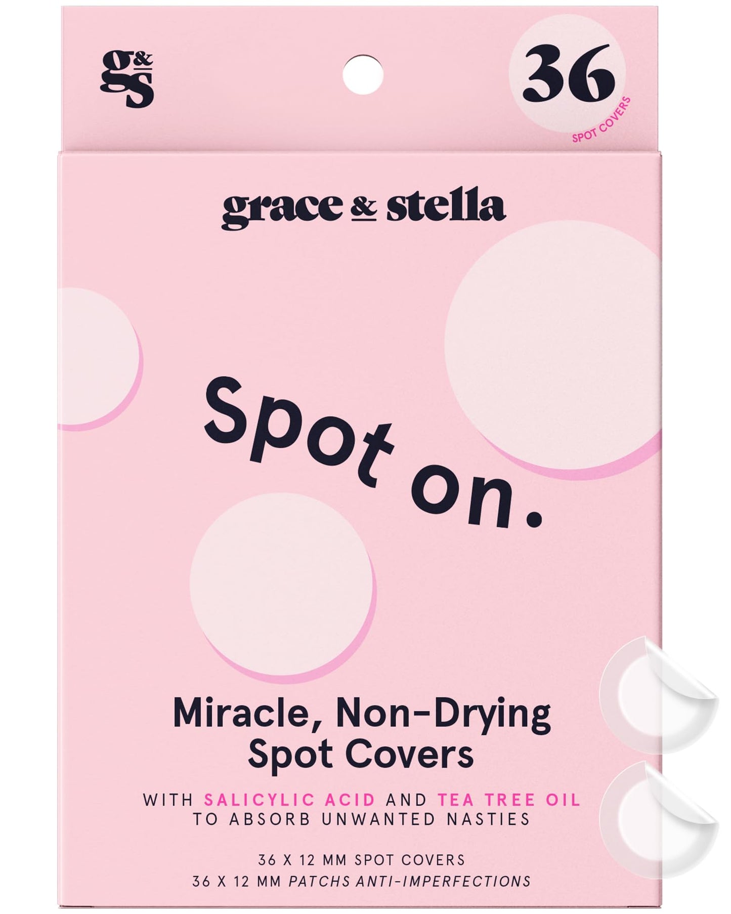 Grace & Stella Pimple Patches For Face (Round, 36 Count) - Hydrocolloid Acne Patches For Face - Dermatologist Tested, Vegan, Cru