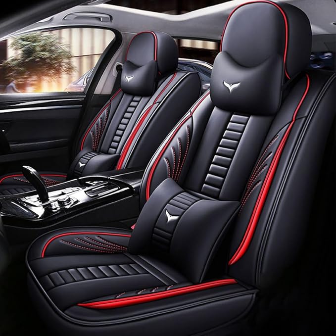 for Toyota CHR Seat Covers 2018-2026, Full Coverage Customized Car Seat Covers, Premium Leather Waterproof Stain-Resistant Easy to Install (Luxury 2 Seats, Black&Red)