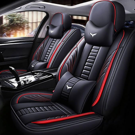 for Toyota CHR Seat Covers 2018-2026, Full Coverage Customized Car Seat Covers, Premium Leather Waterproof Stain-Resistant Easy to Install (Luxury 2 Seats, Black&Red)